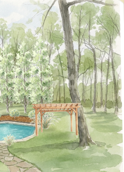 The clean rectangle natural swimming pond